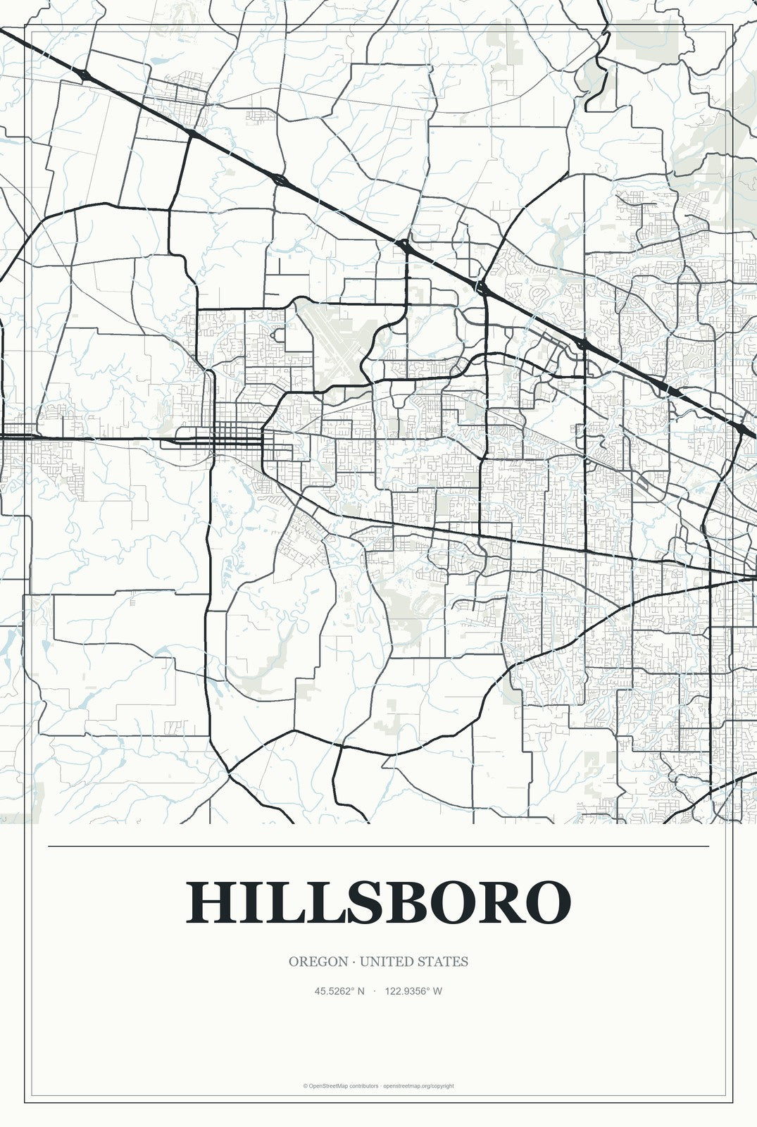 Hillsboro, Oregon City Map Aluminum Sign in Gallery Air style