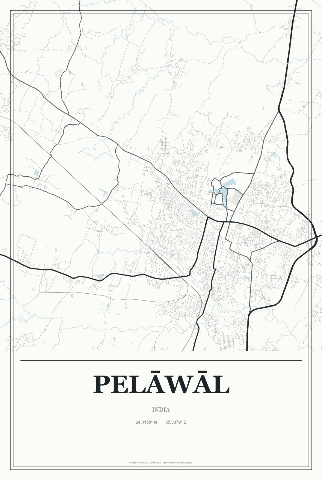 Pelāwāl, India City Map Aluminum Sign in Gallery Air style