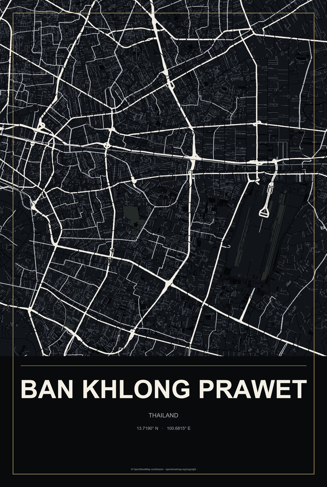 Ban Khlong Prawet, Thailand City Map Aluminum Sign in Metropolitan Noir style