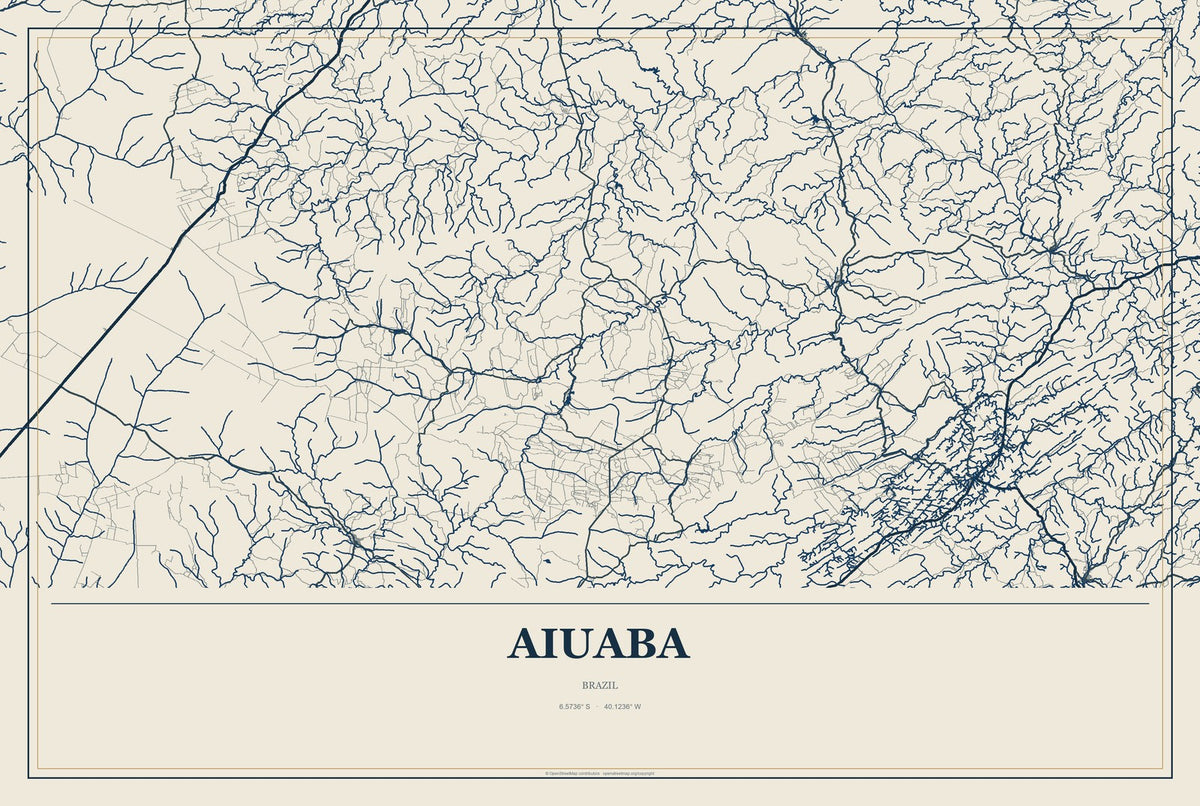 Aiuaba, Brazil City Map Aluminum Sign in Coastal Cutout style
