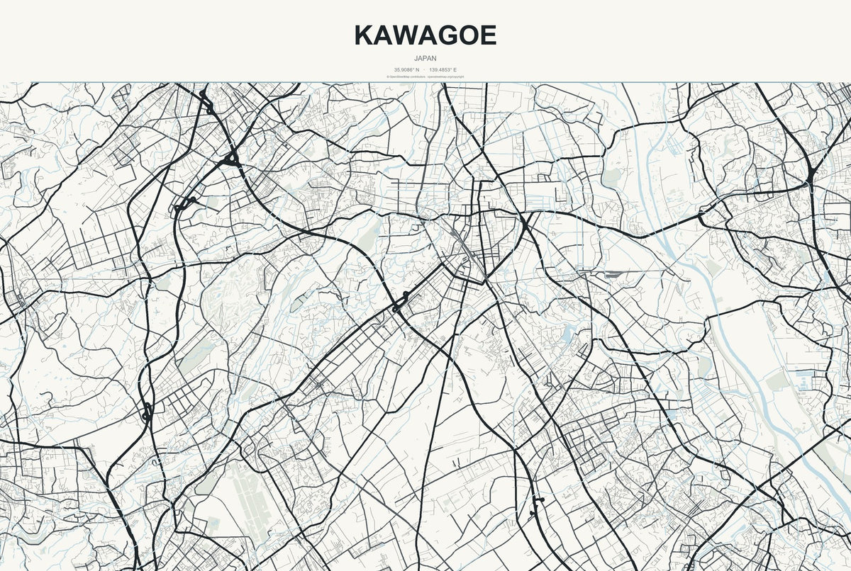Kawagoe, Japan City Map Aluminum Sign in Headline Atlas style