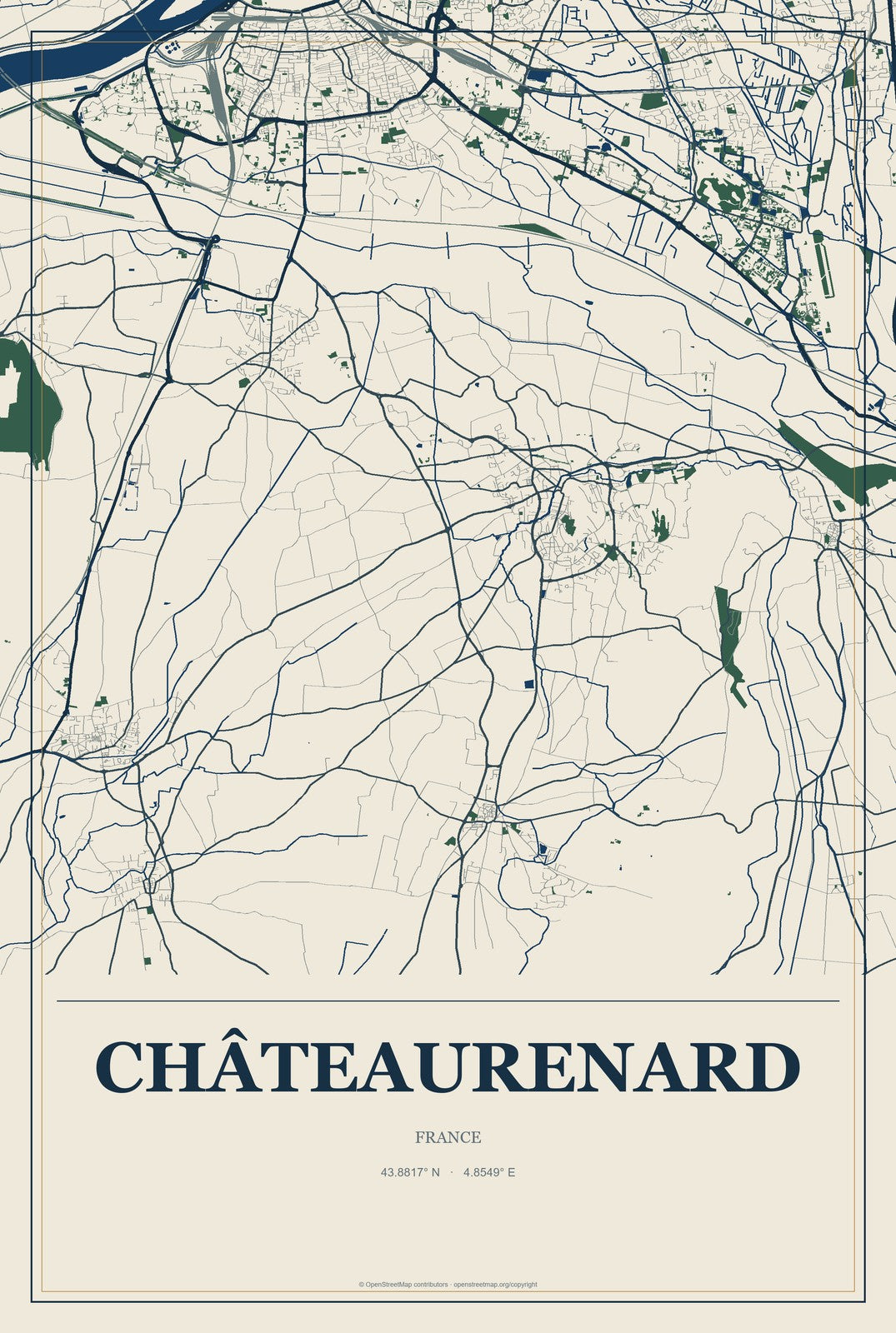 Châteaurenard, France City Map Aluminum Sign in Coastal Cutout style