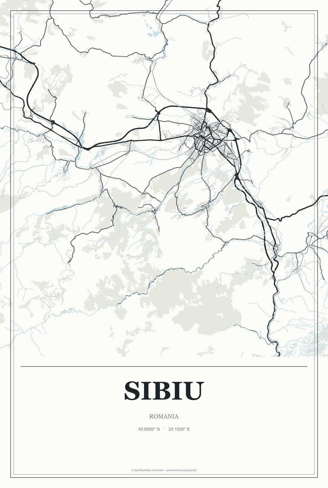 Sibiu, Romania City Map Aluminum Sign in Gallery Air style