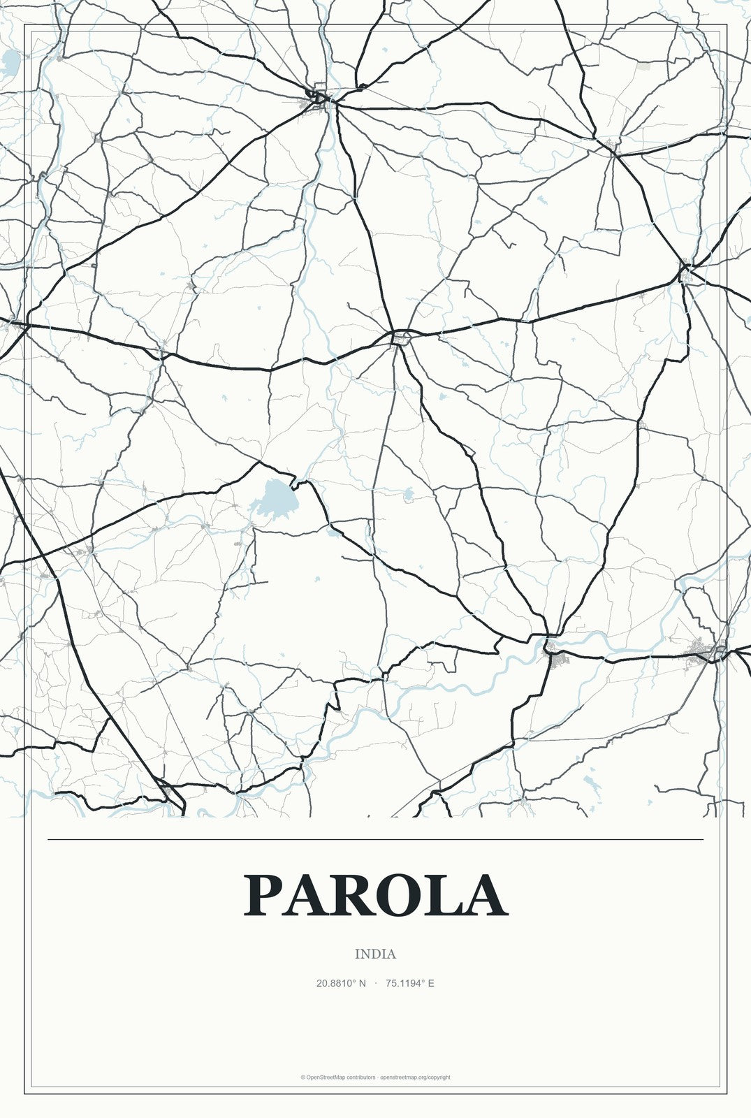 Parola, India City Map Aluminum Sign in Gallery Air style