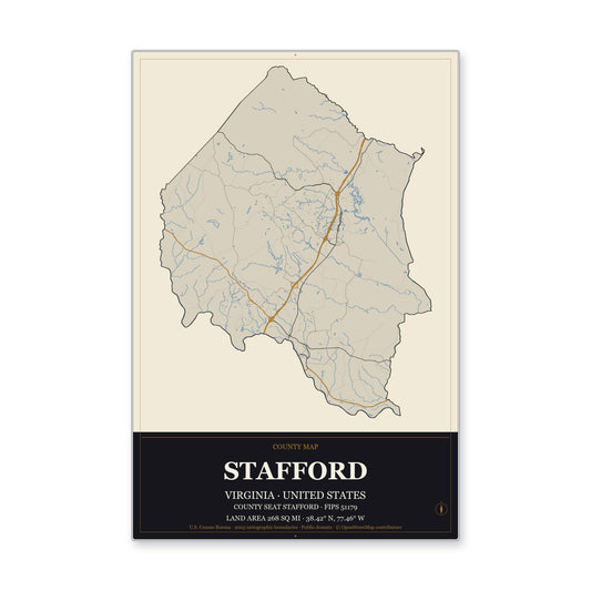 Stafford County, Virginia Map Aluminum Sign in Museum Plaque style