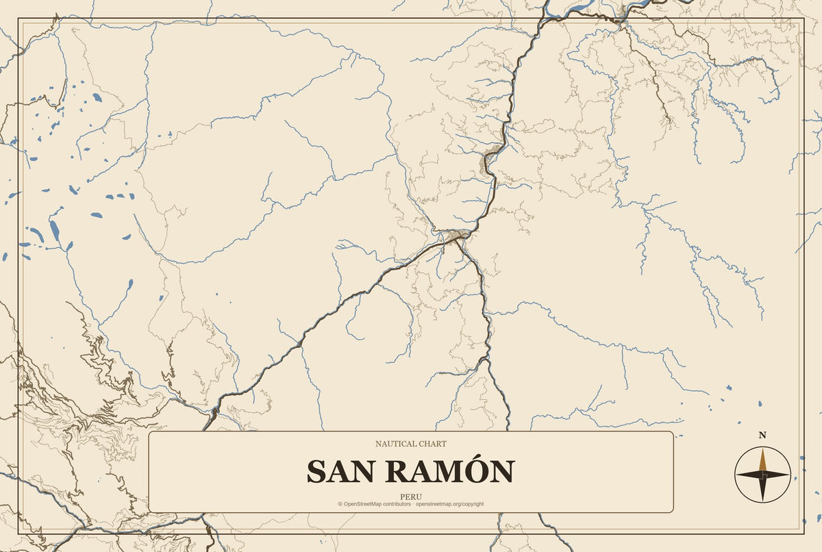 San Ramón, Peru City Map Aluminum Sign in Heritage Nautical style