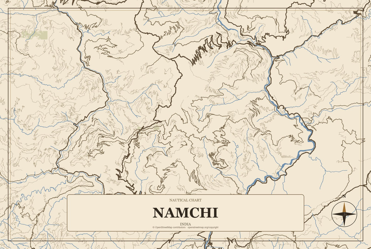 Namchi, India City Map Aluminum Sign in Heritage Nautical style