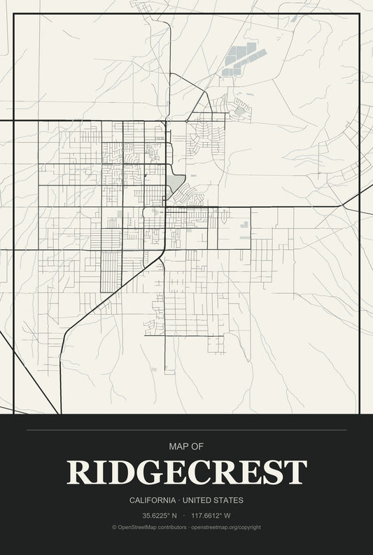 Ridgecrest, California City Map Aluminum Sign in Museum Plaque style