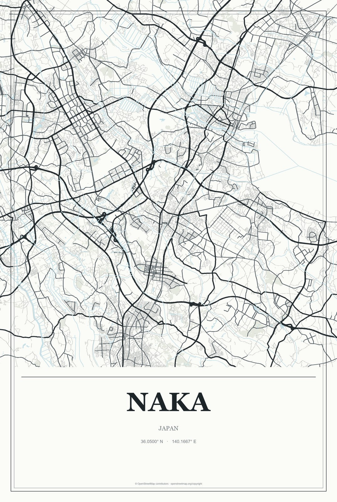 Naka, Japan City Map Aluminum Sign in Gallery Air style