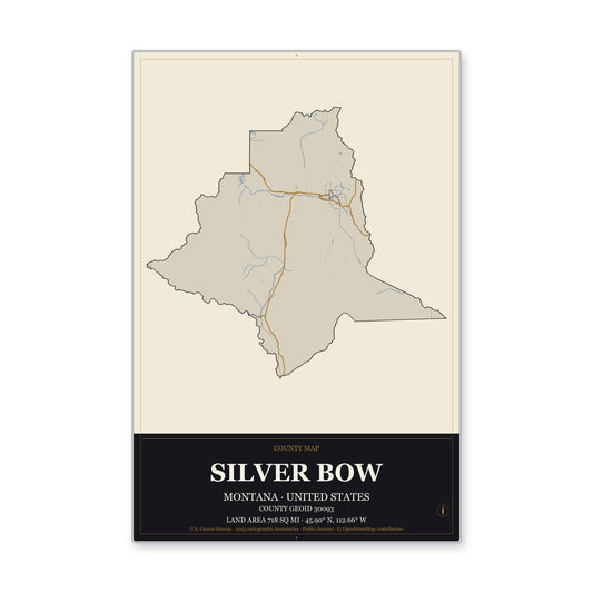 Silver Bow County, Montana Map Aluminum Sign in Museum Plaque style