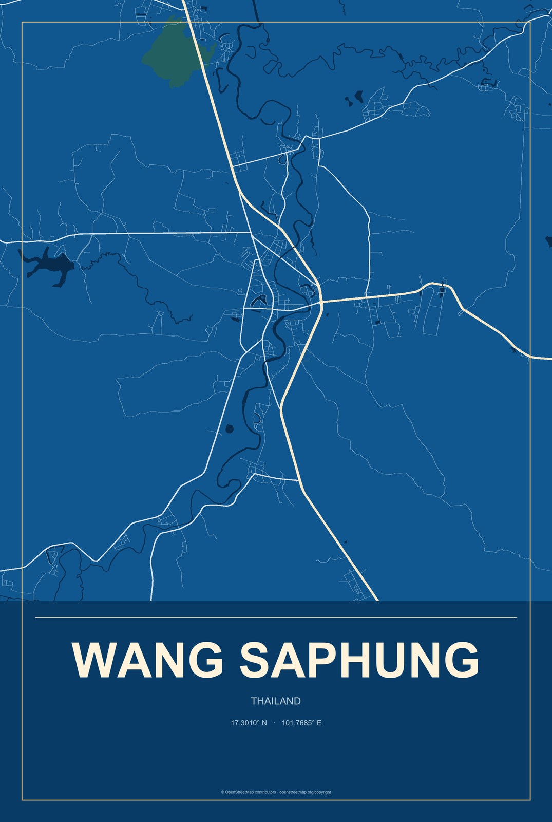 Wang Saphung, Thailand City Map Aluminum Sign in Harbor Cobalt style