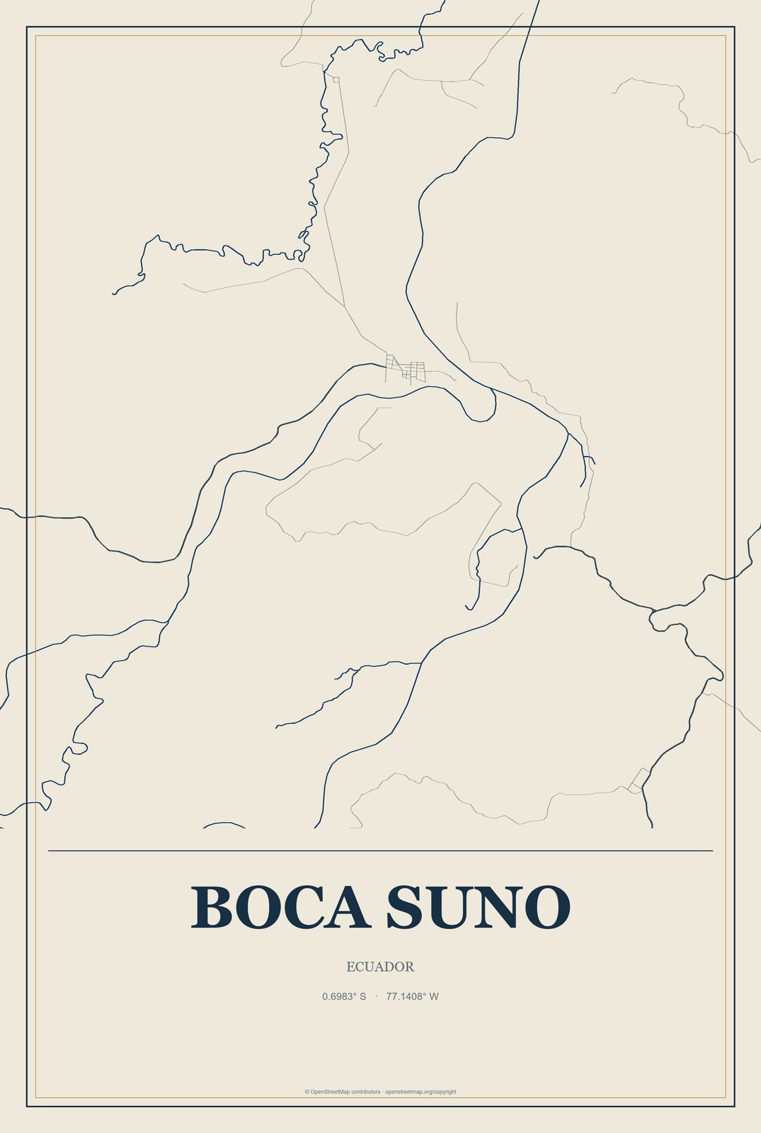 Boca Suno, Ecuador City Map Aluminum Sign in Coastal Cutout style