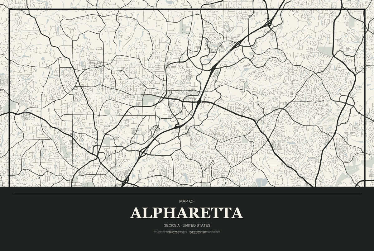Alpharetta, Georgia City Map Aluminum Sign in Museum Plaque style