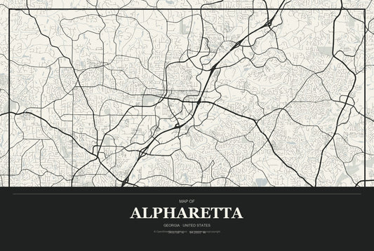 Alpharetta, Georgia City Map Aluminum Sign in Museum Plaque style