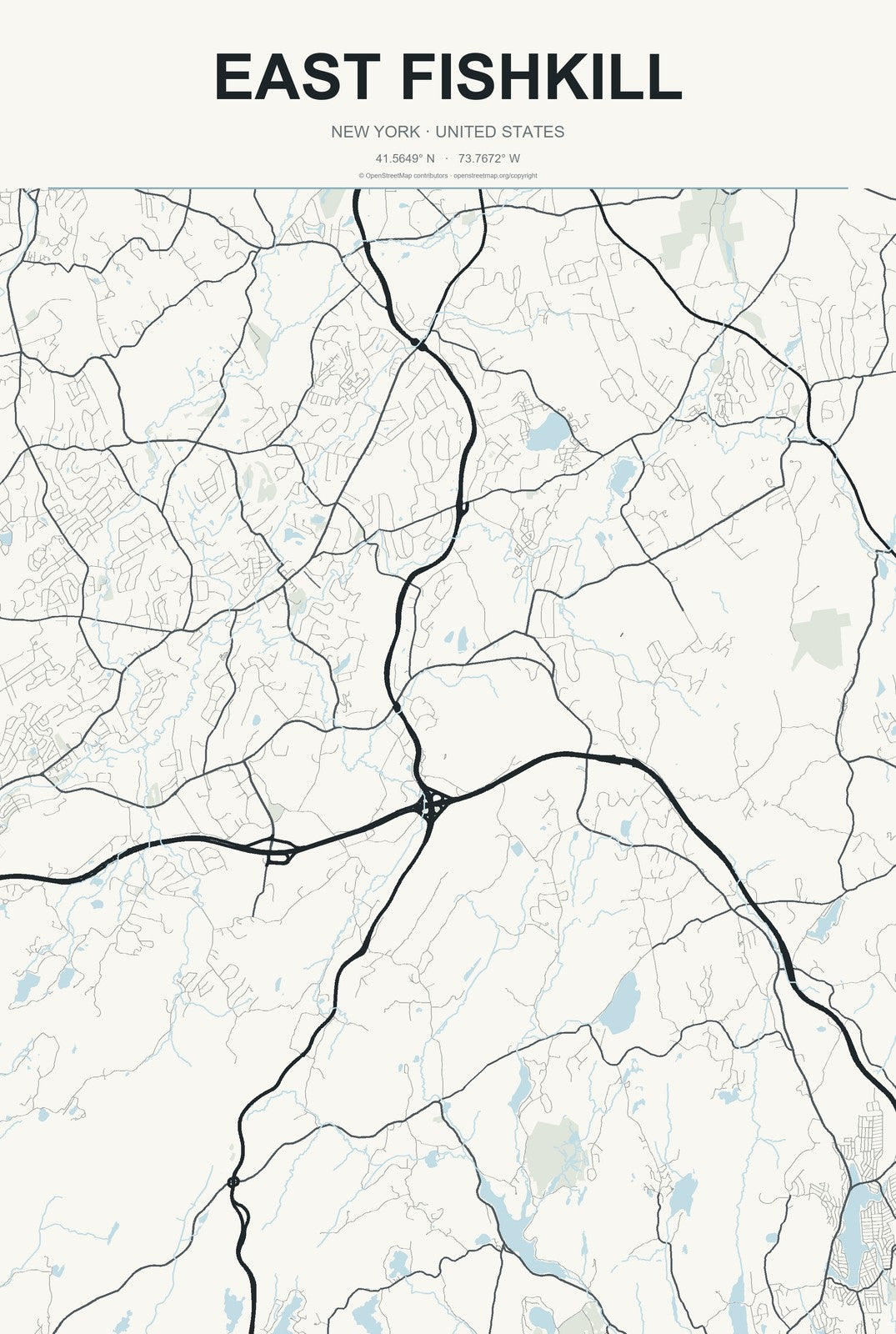 East Fishkill, New York City Map Aluminum Sign in Headline Atlas style