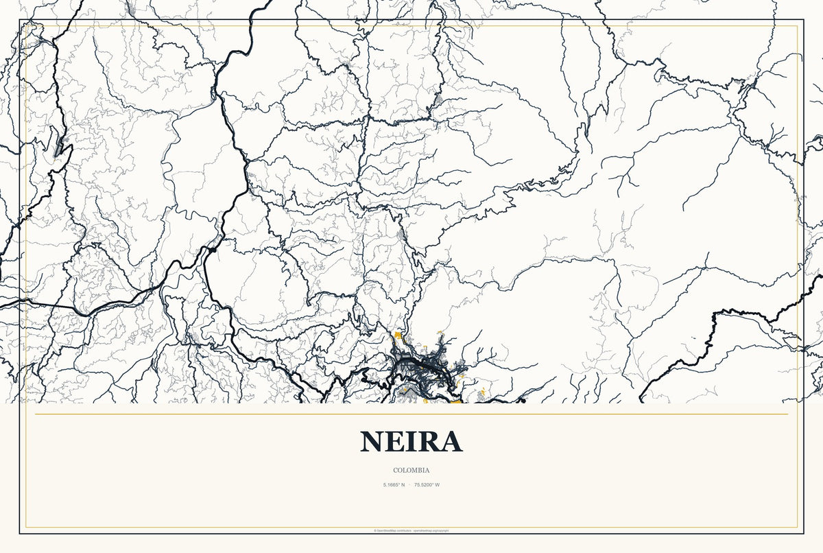 Neira, Colombia City Map Aluminum Sign in Citrine Modern style