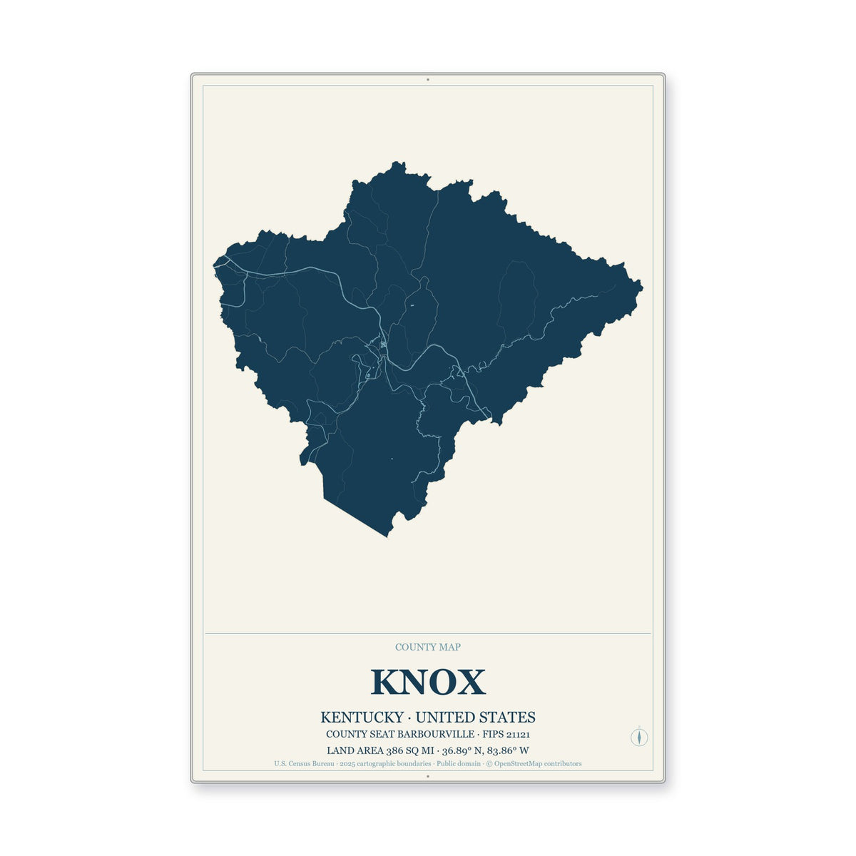 Knox County, Kentucky Map Aluminum Sign in Coastal Cutout style