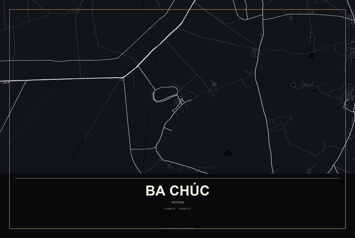 Ba Chúc, Vietnam City Map Aluminum Sign in Metropolitan Noir style