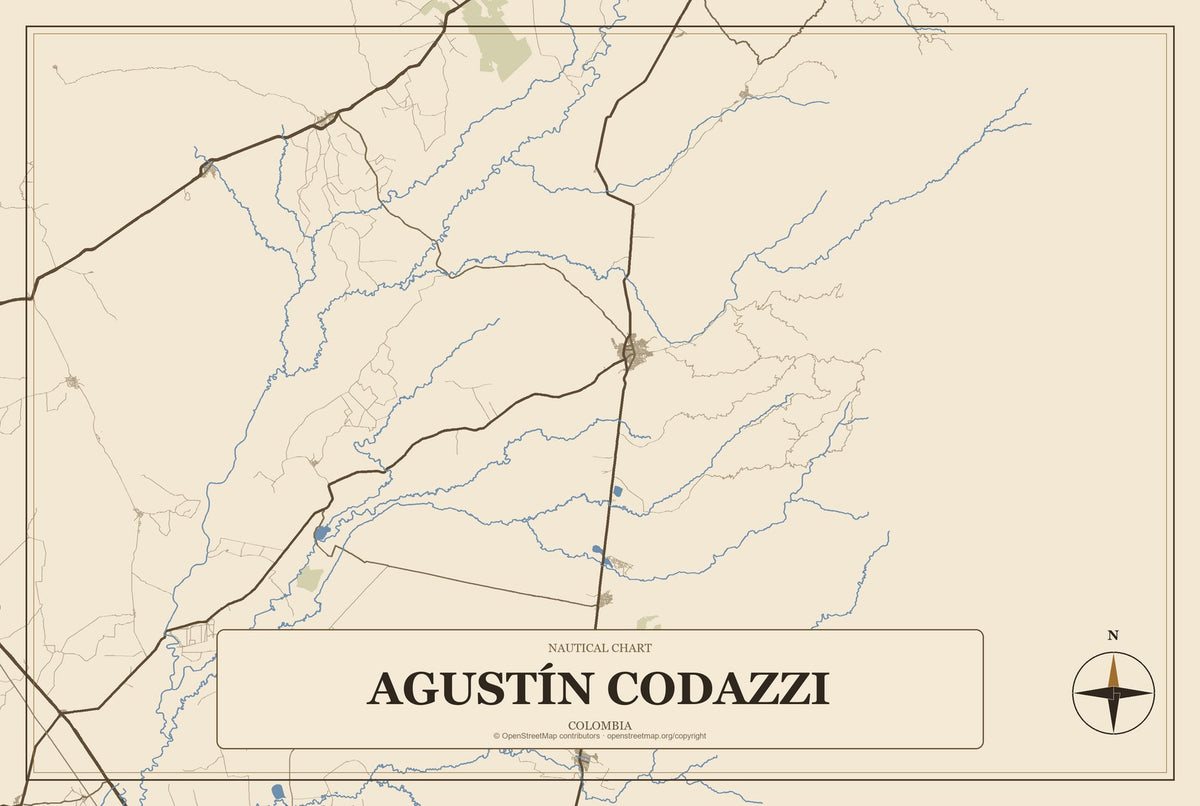 Agustín Codazzi, Colombia City Map Aluminum Sign in Heritage Nautical style