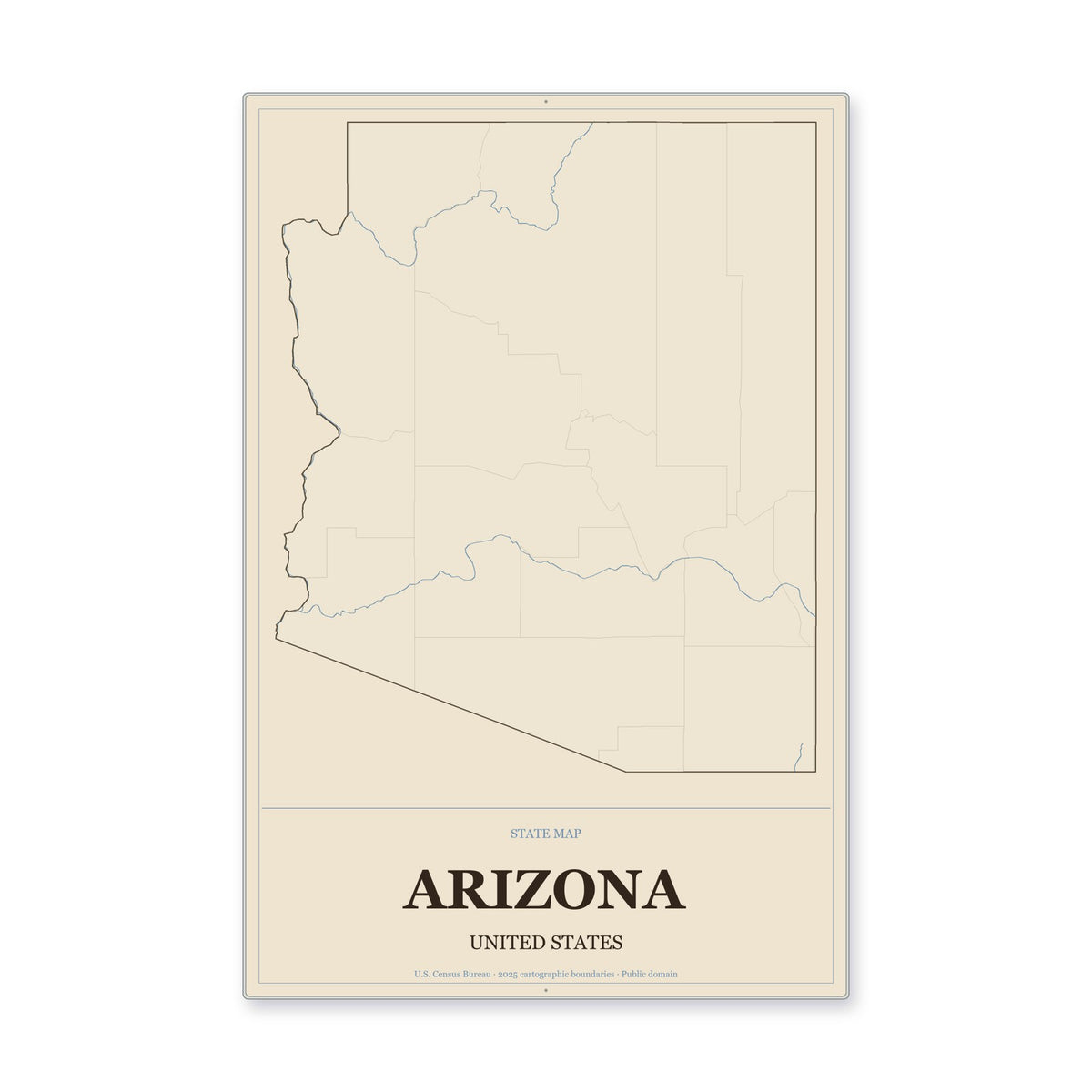 Arizona state map aluminum sign in Heritage Nautical style