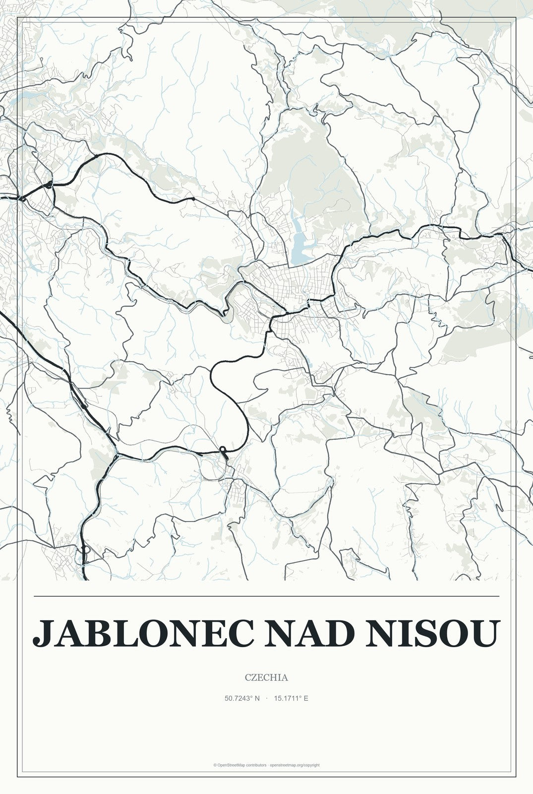 Jablonec nad Nisou, Czechia City Map Aluminum Sign in Gallery Air style
