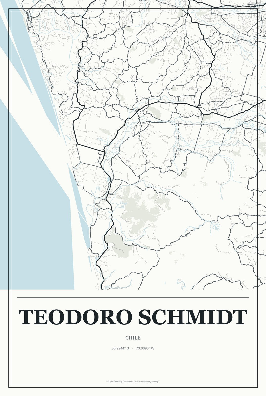 Teodoro Schmidt, Chile City Map Aluminum Sign in Gallery Air style