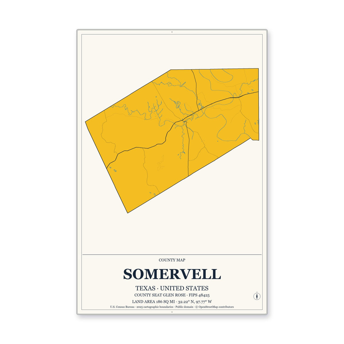 Somervell County, Texas Map Aluminum Sign in Citrine Modern style