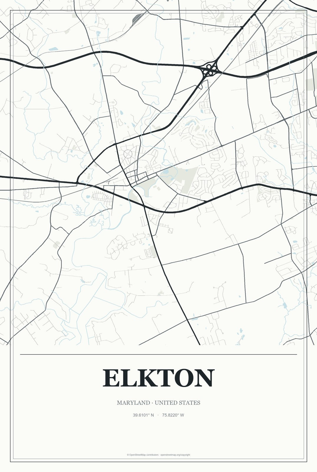 Elkton, Maryland City Map Aluminum Sign in Gallery Air style