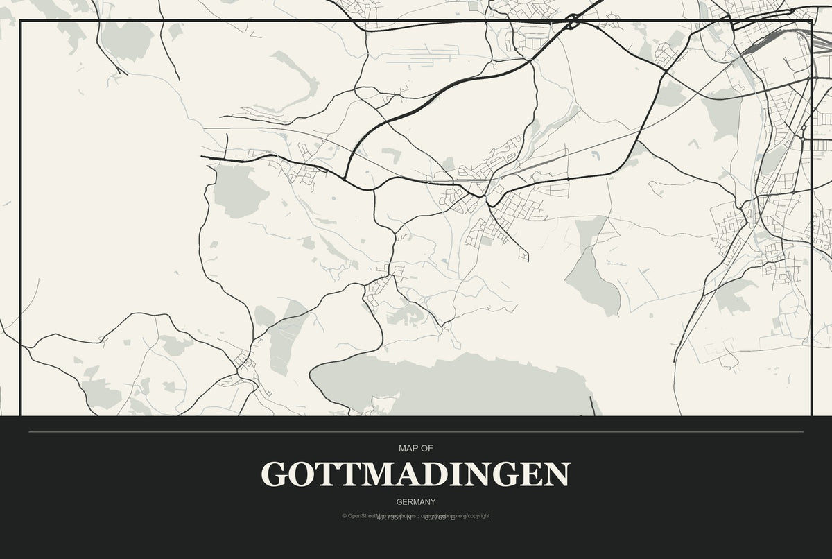 Gottmadingen, Germany City Map Aluminum Sign in Museum Plaque style