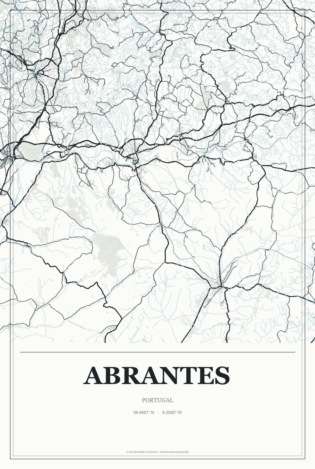 Abrantes, Portugal City Map Aluminum Sign in Gallery Air style