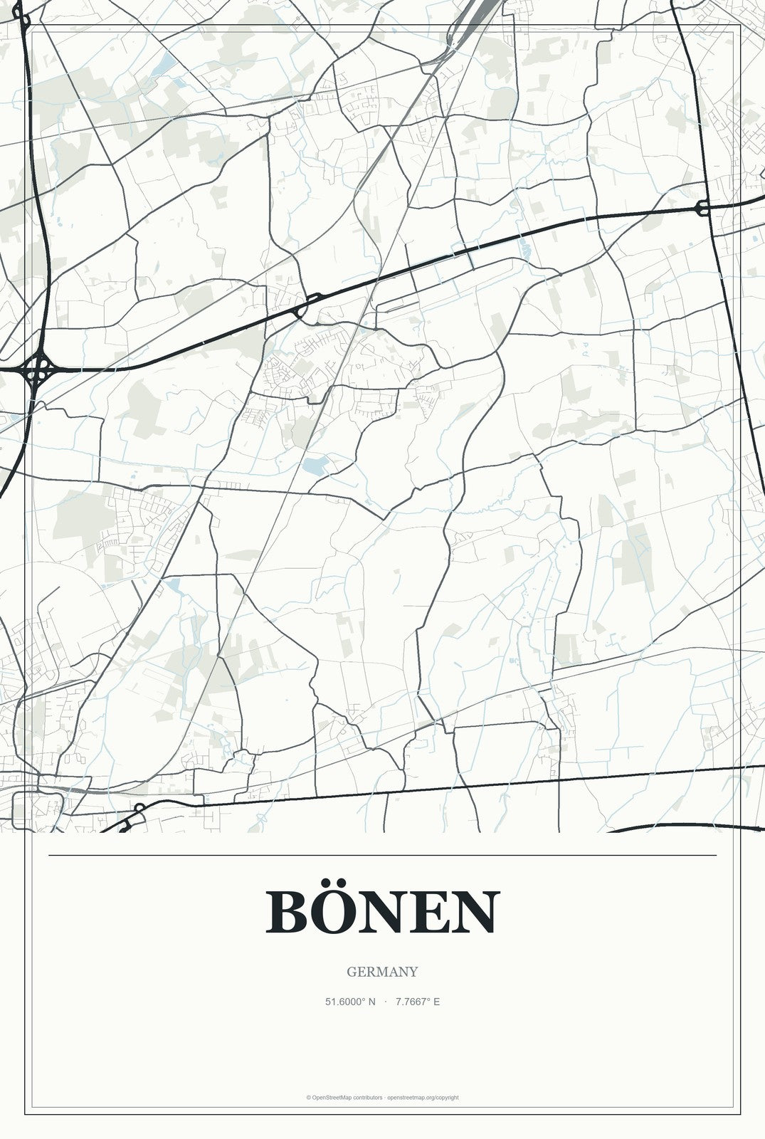 Bönen, Germany City Map Aluminum Sign in Gallery Air style