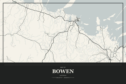 Bowen, Australia City Map Aluminum Sign in Museum Plaque style