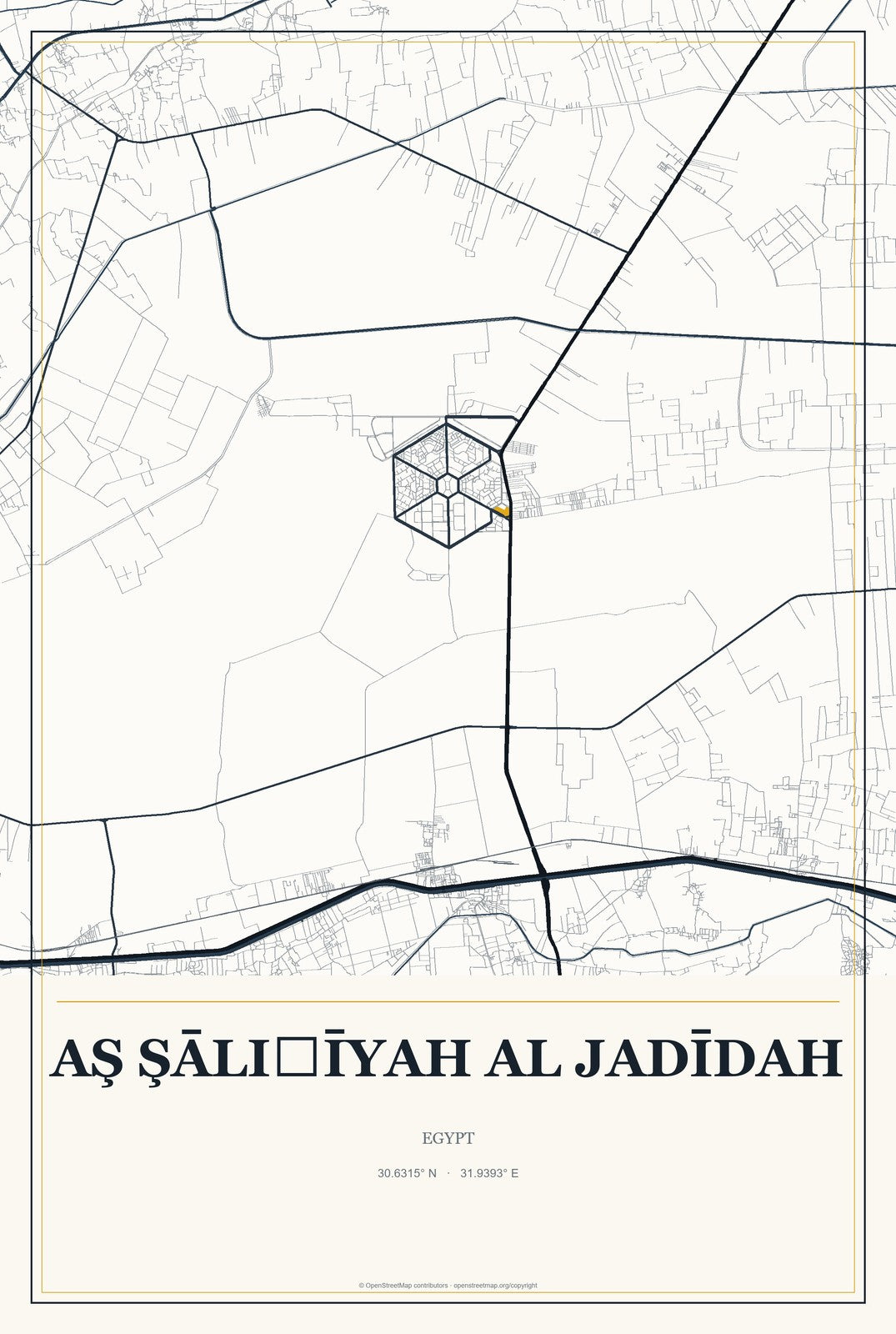 Aş Şāliḩīyah al Jadīdah, Egypt City Map Aluminum Sign in Citrine Modern style