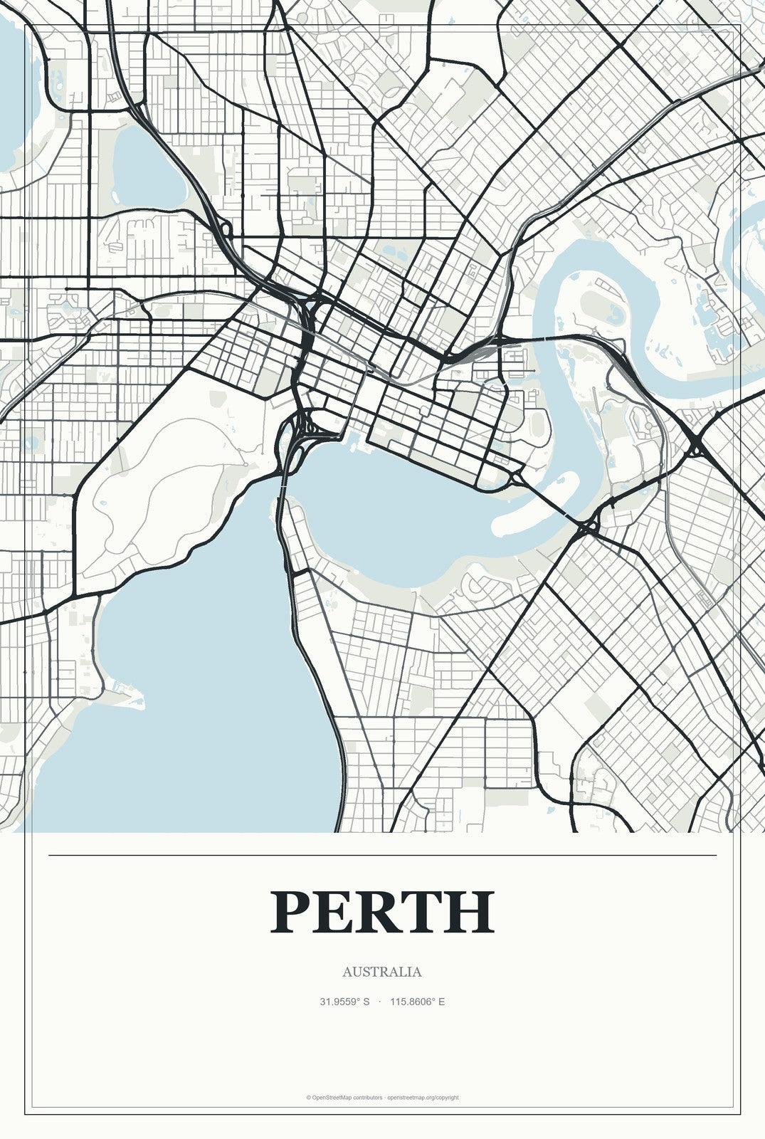 Perth, Australia City Map Aluminum Sign in Gallery Air style