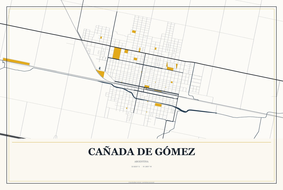 Cañada de Gómez, Argentina City Map Aluminum Sign in Citrine Modern style