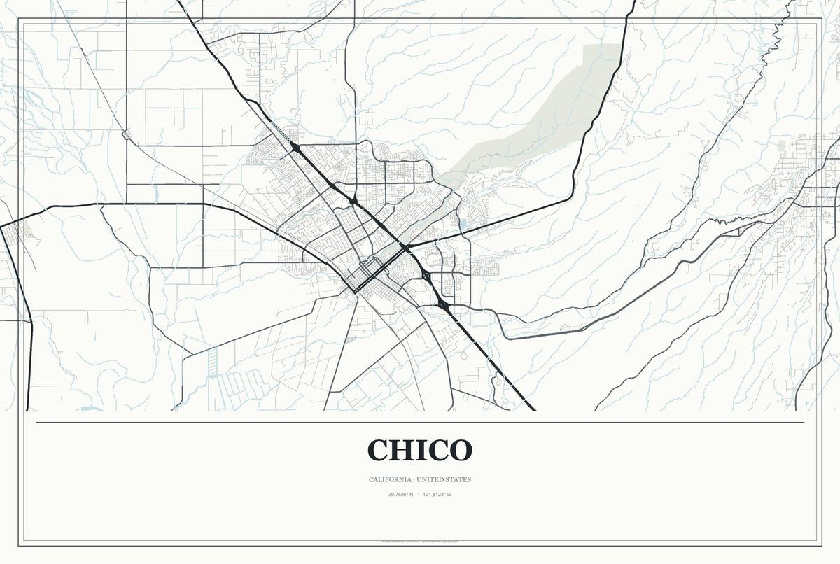 Chico, California City Map Aluminum Sign in Gallery Air style