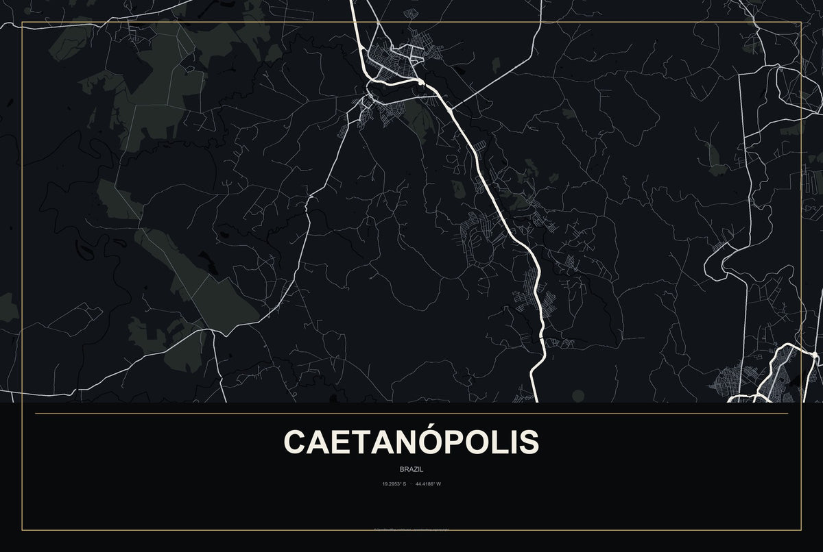 Caetanópolis, Brazil City Map Aluminum Sign in Metropolitan Noir style