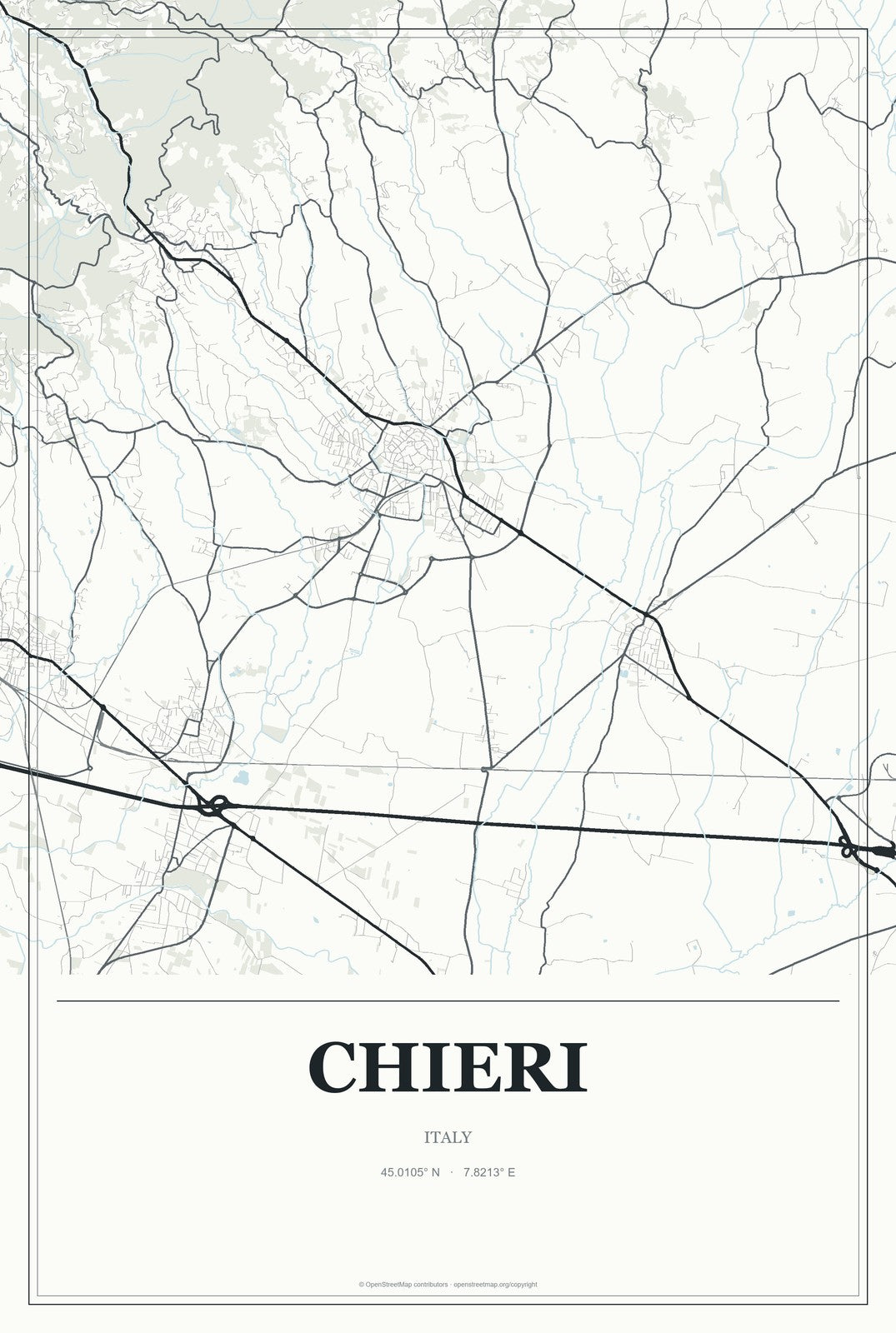 Chieri, Italy City Map Aluminum Sign in Gallery Air style