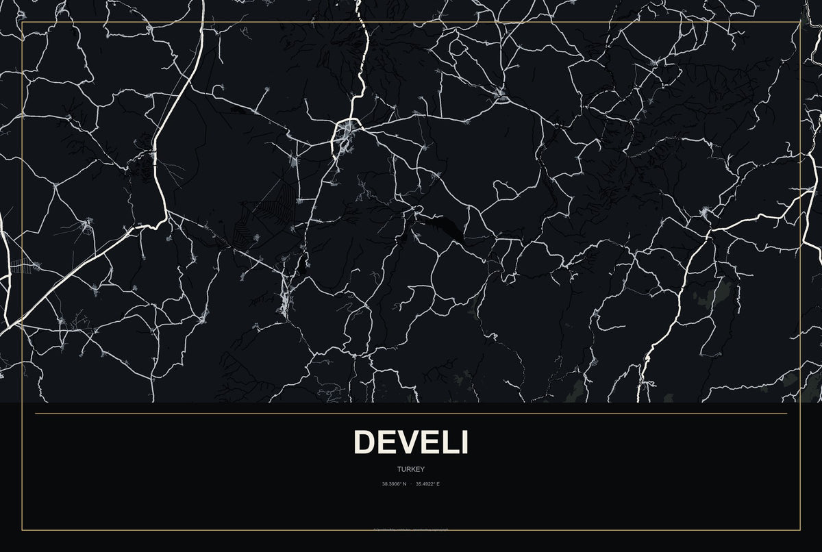 Develi, Turkey City Map Aluminum Sign in Metropolitan Noir style