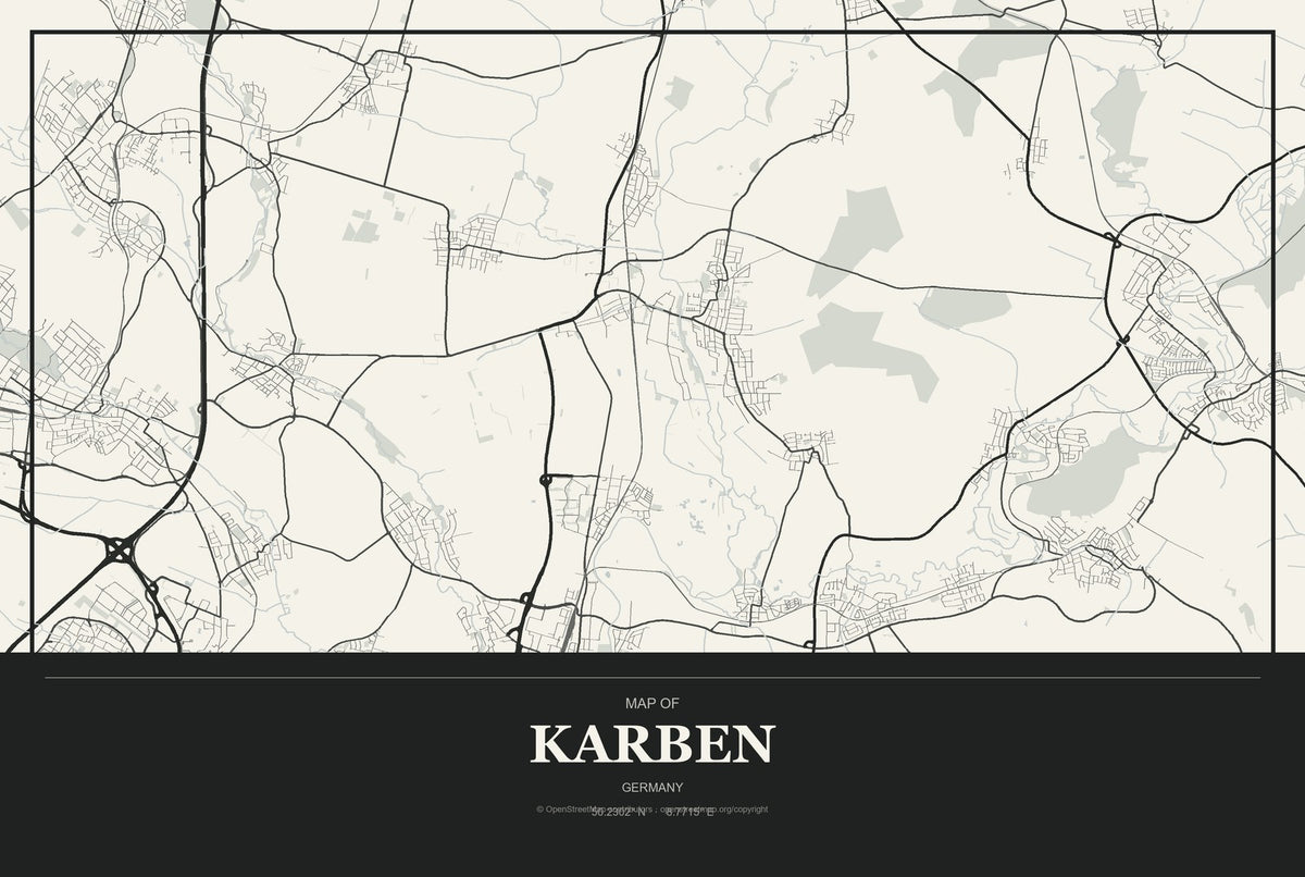 Karben, Germany City Map Aluminum Sign in Museum Plaque style