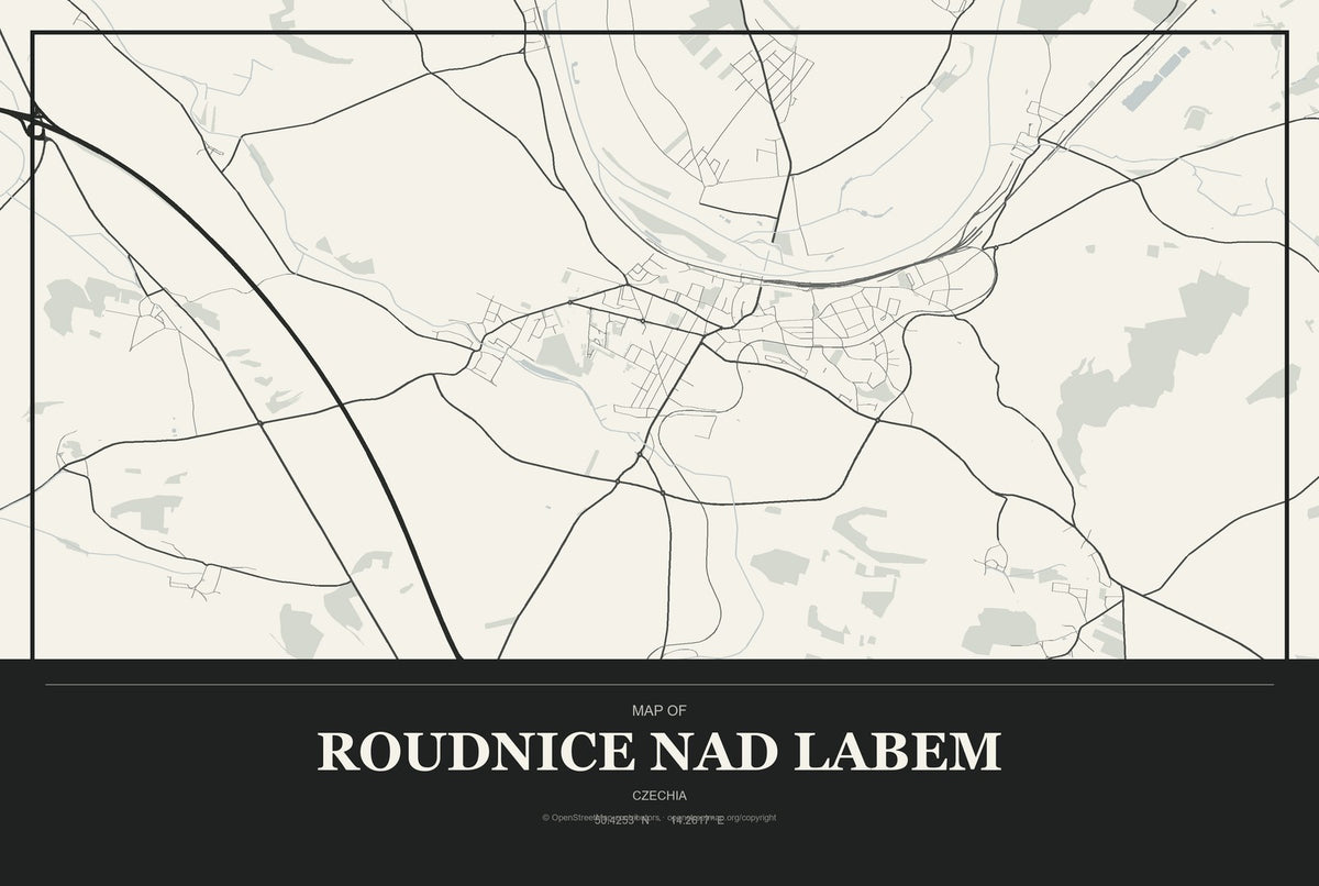 Roudnice nad Labem, Czechia City Map Aluminum Sign in Museum Plaque style