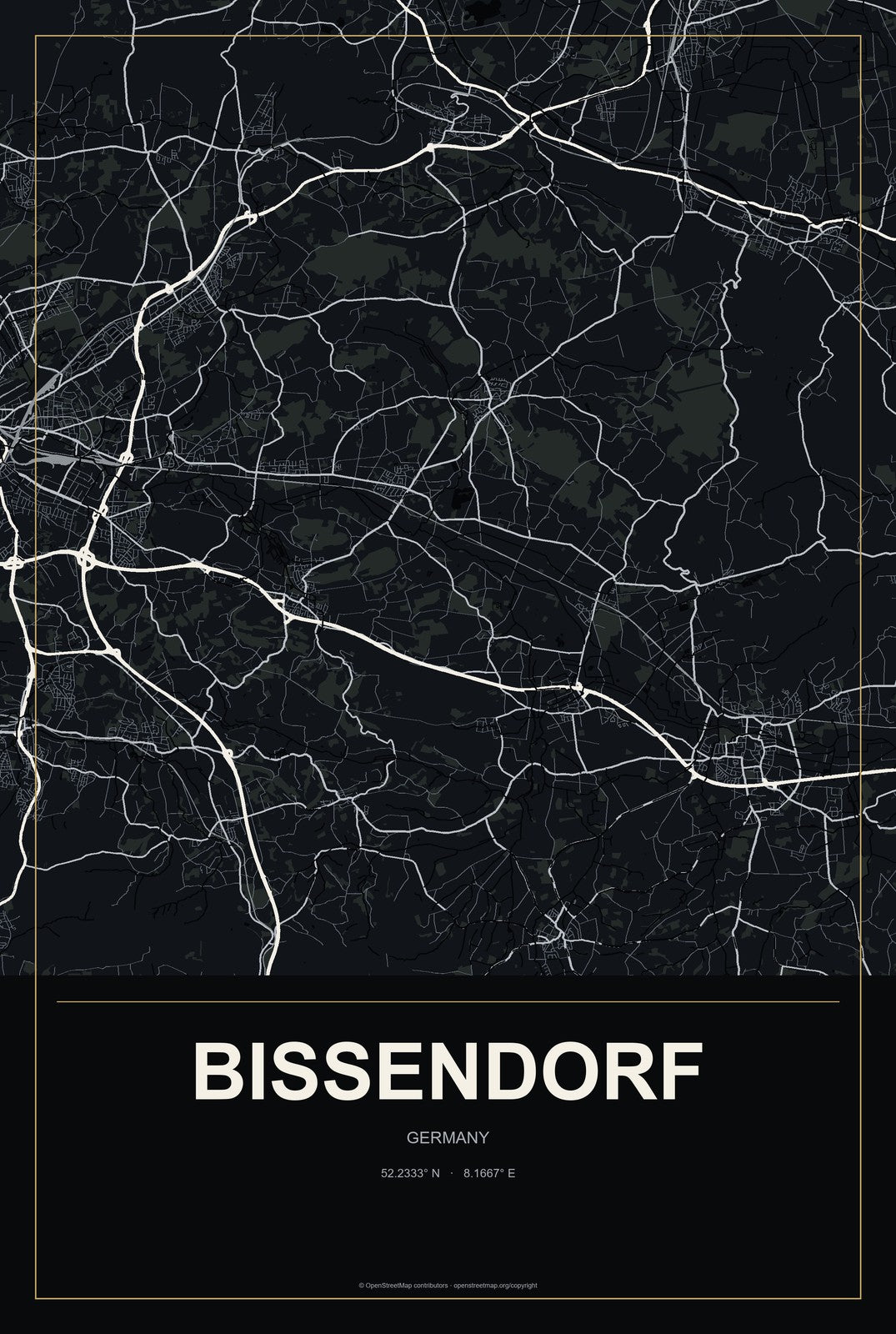 Bissendorf, Germany City Map Aluminum Sign in Metropolitan Noir style