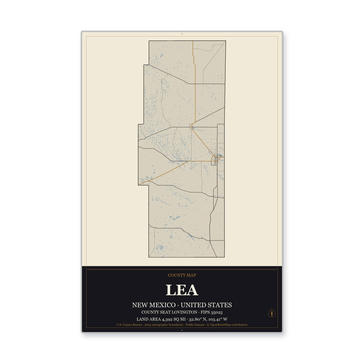 Lea County, New Mexico Map Aluminum Sign in Museum Plaque style