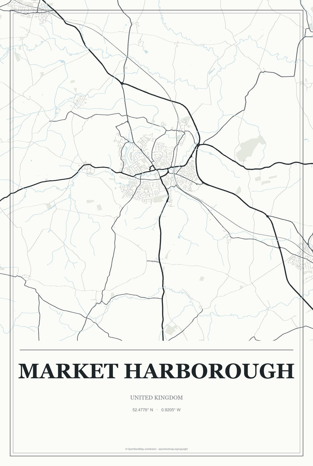 Market Harborough, United Kingdom City Map Aluminum Sign in Gallery Air style