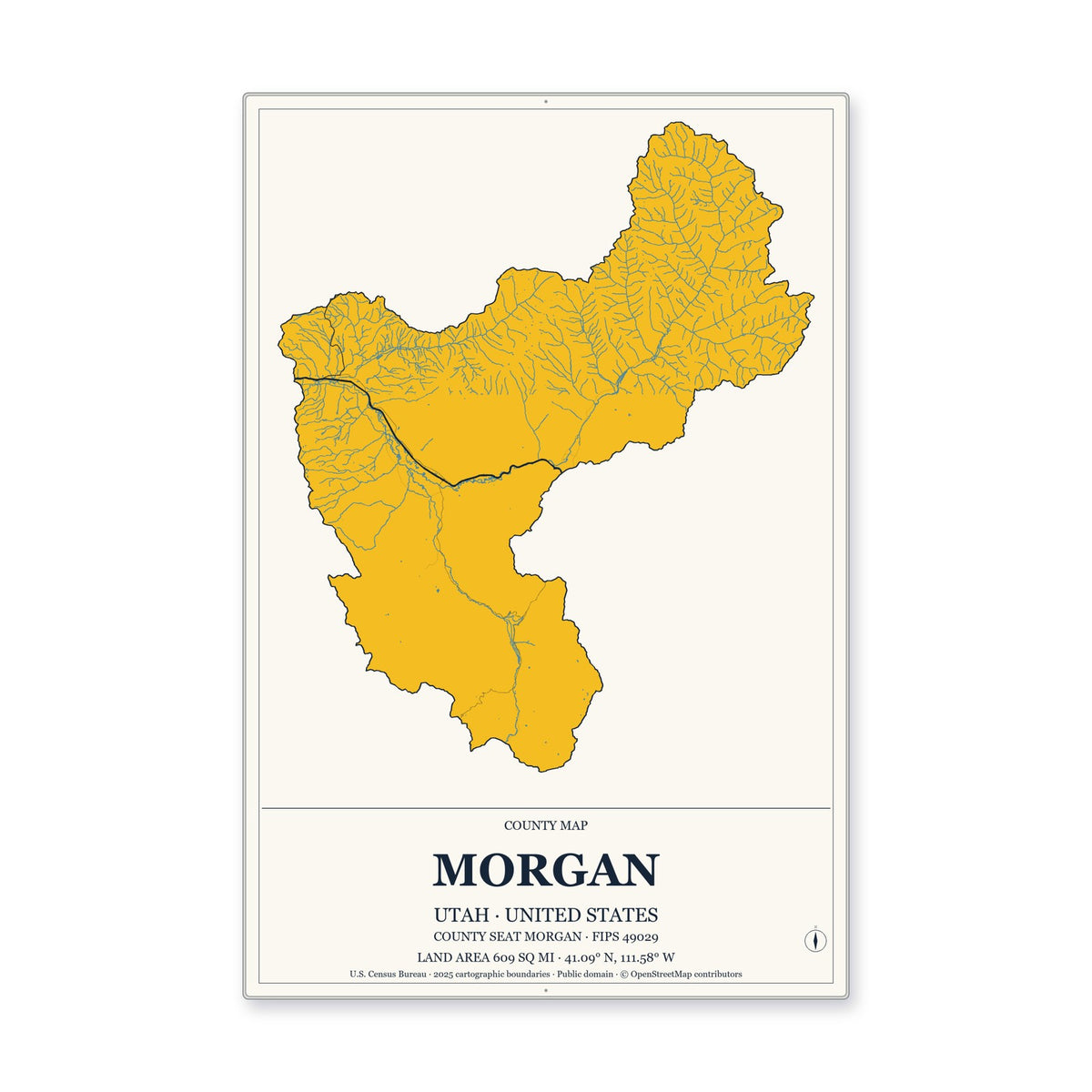 Morgan County, Utah Map Aluminum Sign in Citrine Modern style