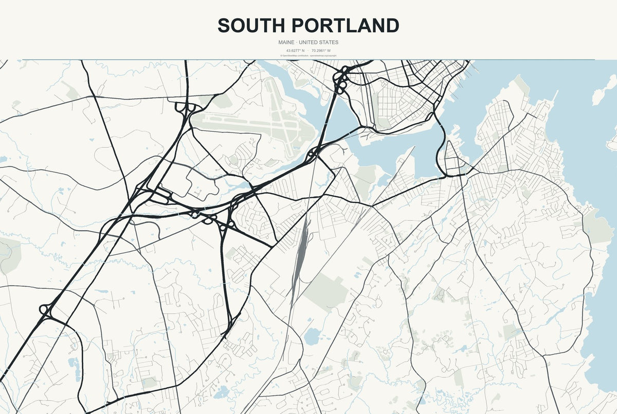 South Portland, Maine City Map Aluminum Sign in Headline Atlas style