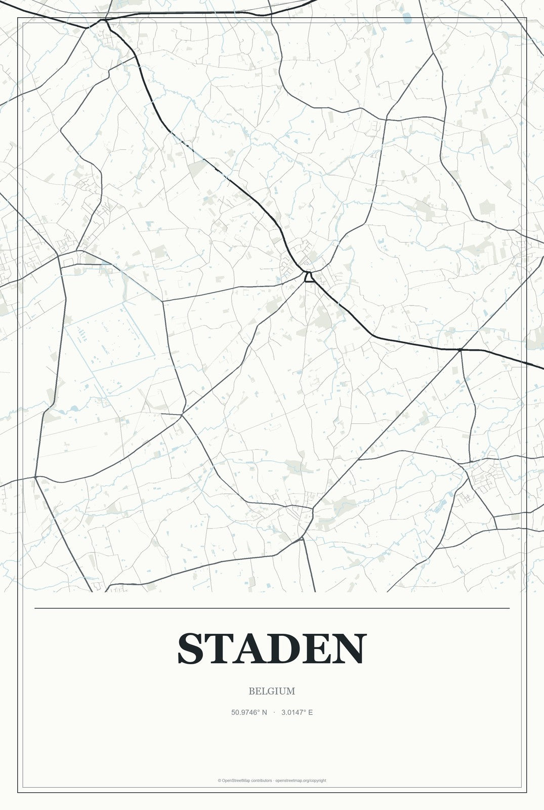 Staden, Belgium City Map Aluminum Sign in Gallery Air style
