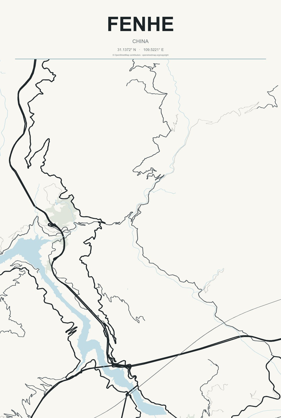 Fenhe, China City Map Aluminum Sign in Headline Atlas style
