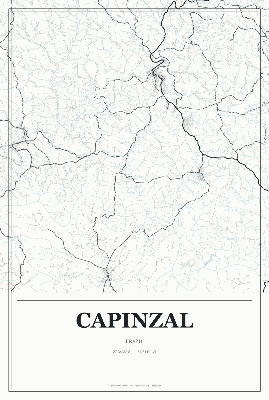 Capinzal, Brazil City Map Aluminum Sign in Gallery Air style