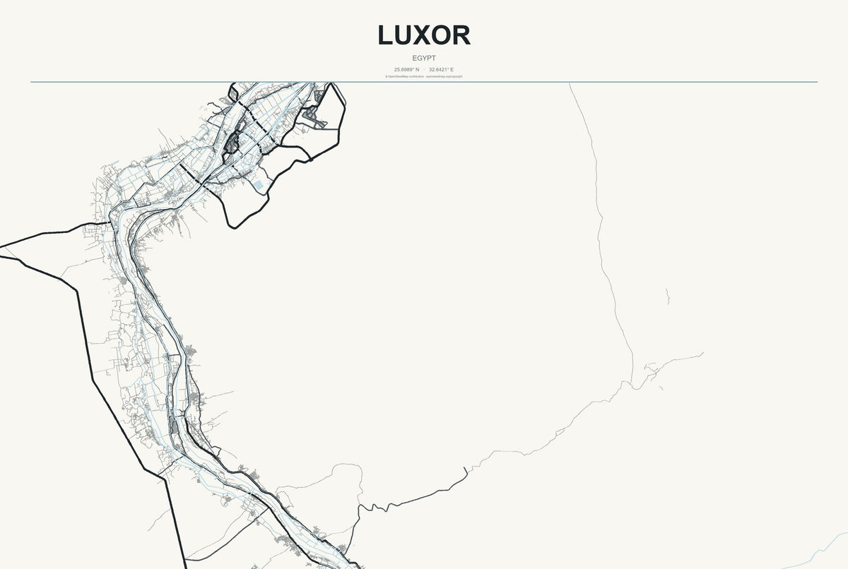 Luxor, Egypt City Map Aluminum Sign in Headline Atlas style